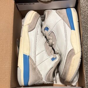 Jordan White and Gray Sneakers with Blue Accents